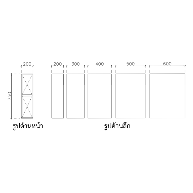 โครงตู้สำเร็จรูป ฟังก์ชั่น A ขนาด 200x750x400 มม.