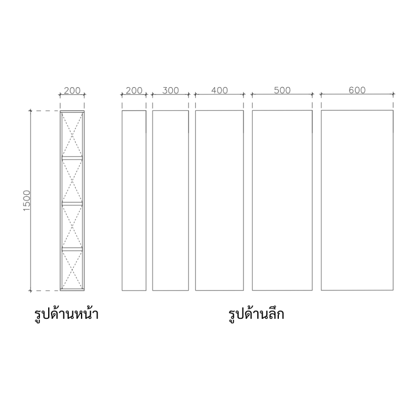 โครงตู้สำเร็จรูป ฟังก์ชั่น A ขนาด 200x1500x300 มม.