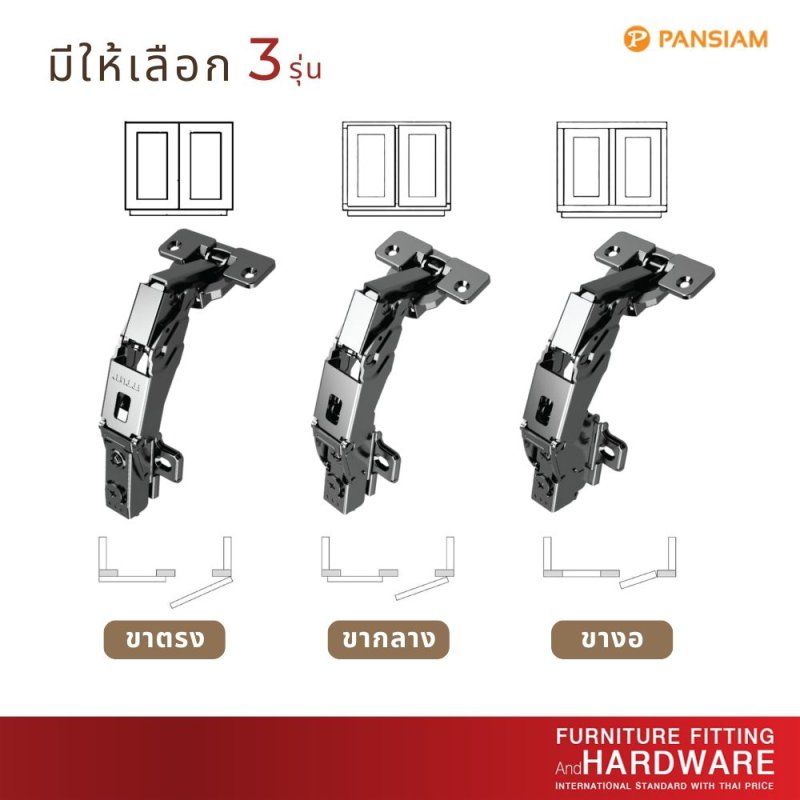 บานพับถ้วย 35 มิล รุ่น Clip on Soft-Close เปิด 155 ํ ขาตรง