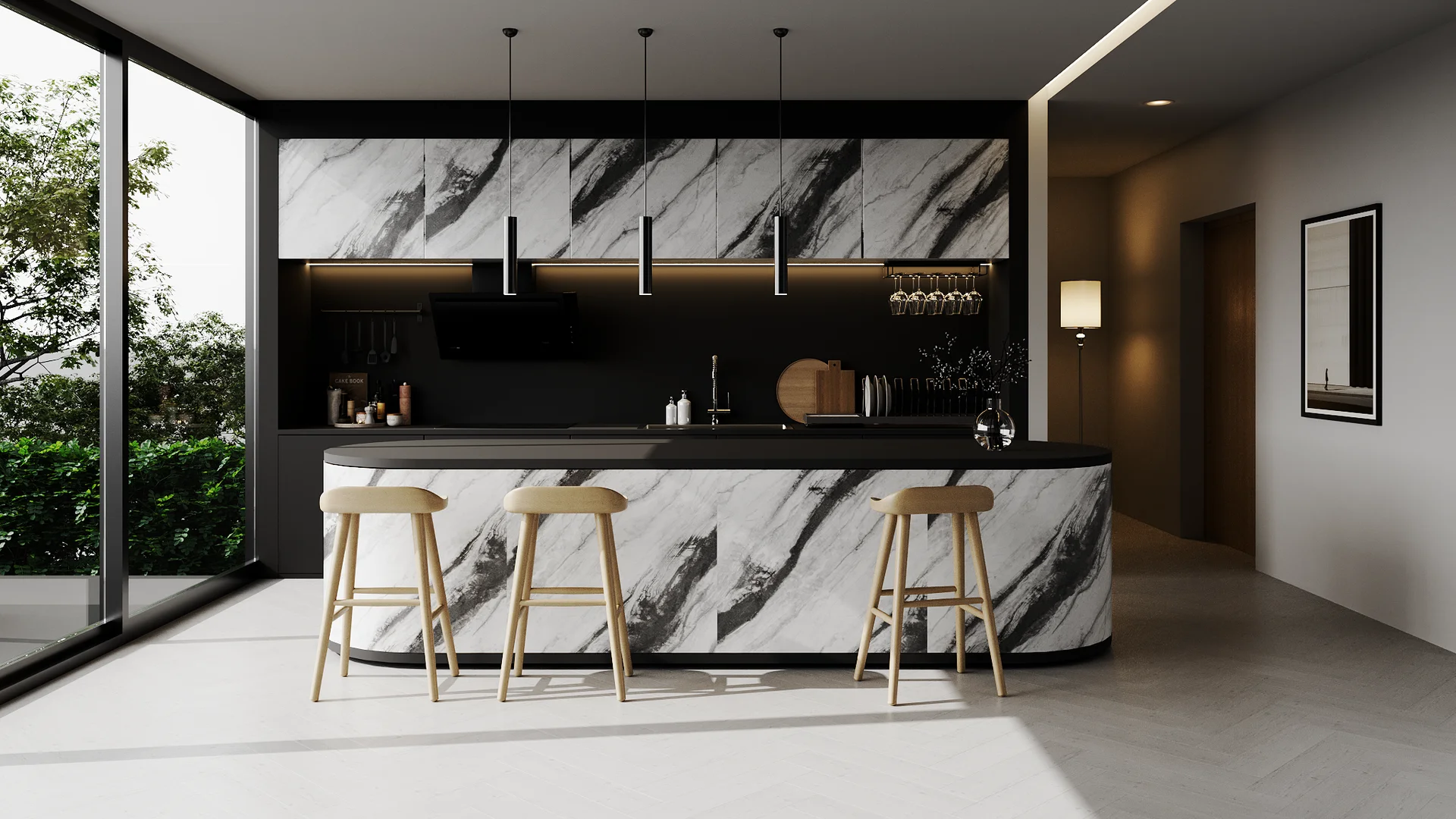 ผนังหินเทียม รุ่น Flexiboard (Panel Board) Marble Panda White (Glossy)