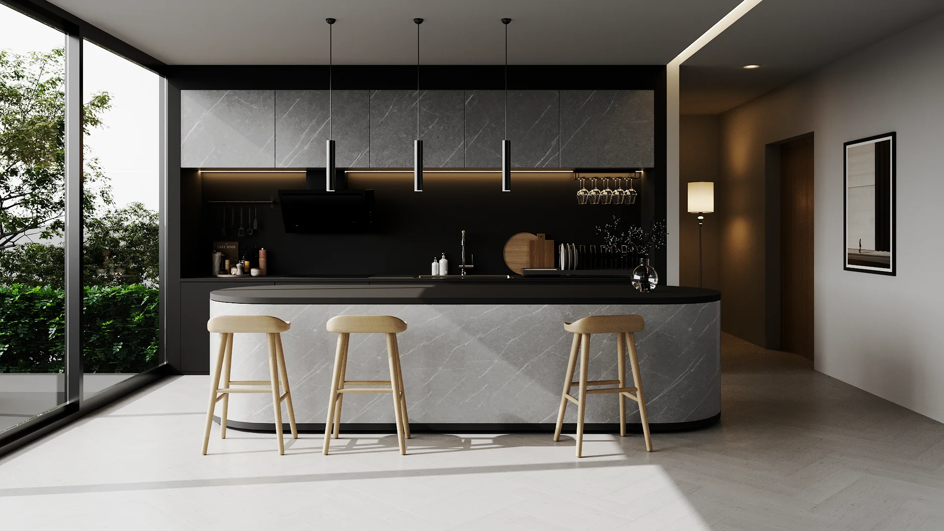 ผนังหินเทียม รุ่น Flexiboard (Panel Board) Marble Pietra Grey (Glossy)