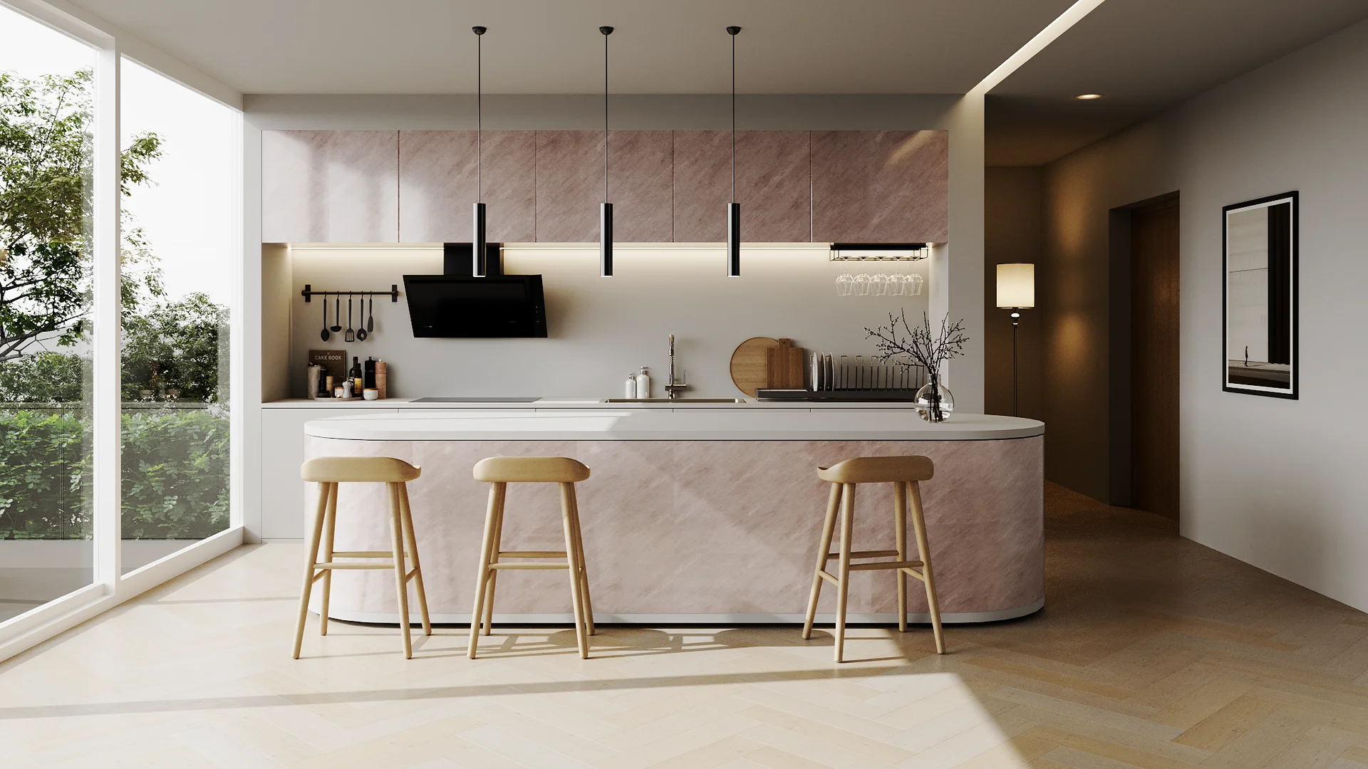 ผนังหินเทียม รุ่น Flexiboard (Panel Board) Marble Rosa Portugues (Glossy)