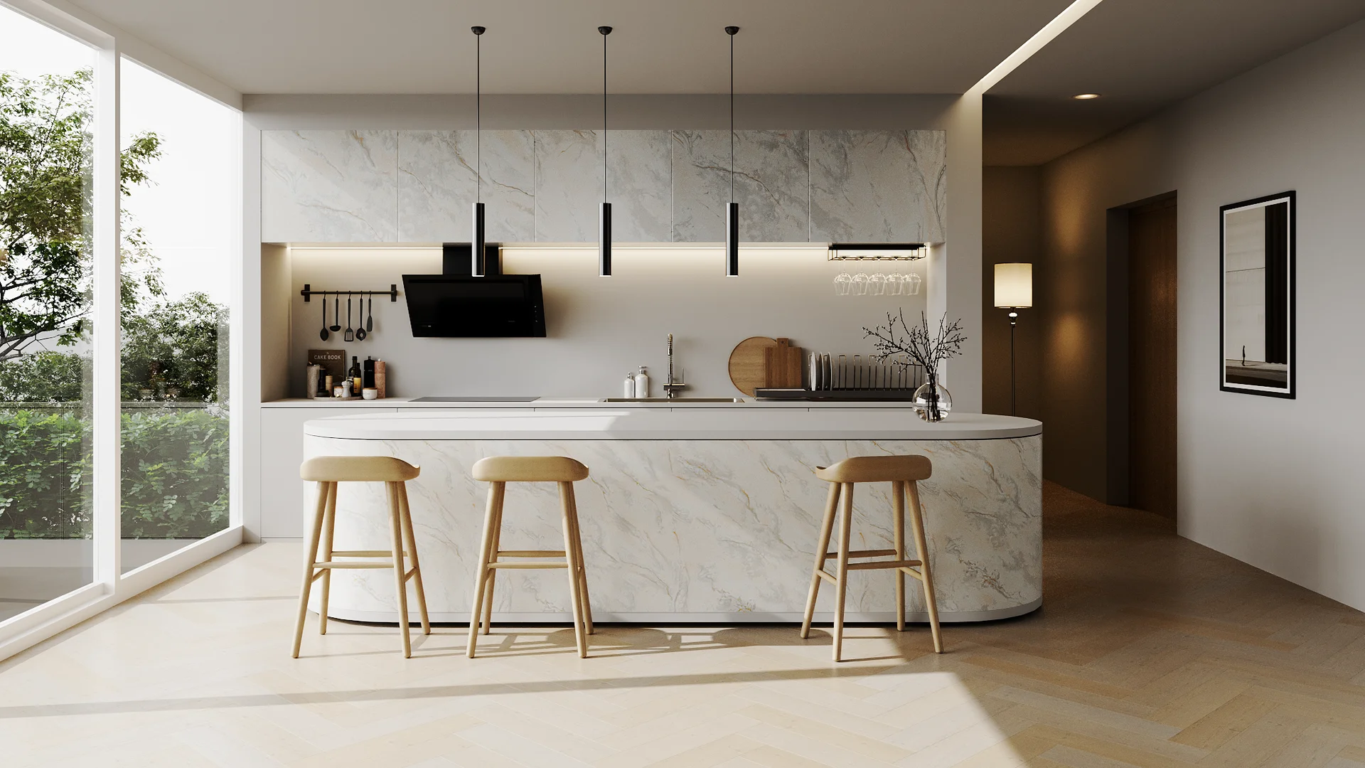 ผนังหินเทียม รุ่น Flexiboard (Panel Board) Marble White Carrara (Matt)