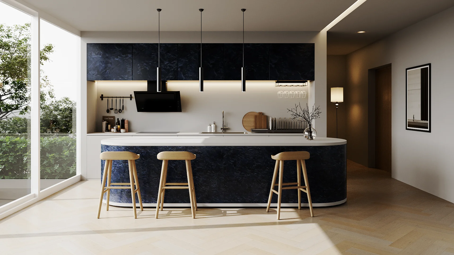 ผนังหินเทียม รุ่น Flexiboard (Panel Board) Marble Bardiglio Blue (Glossy)