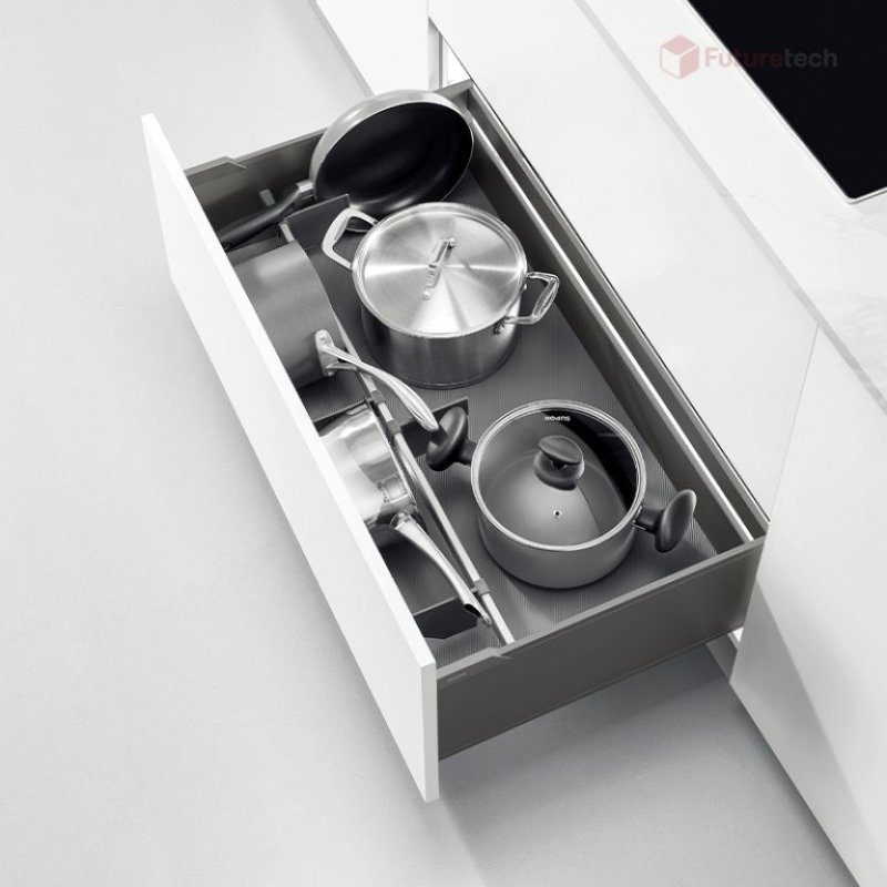 ชุดลิ้นชักวางอุปกรณ์ครัว อลูมิเนียม สีเทา พร้อมราง Soft Close