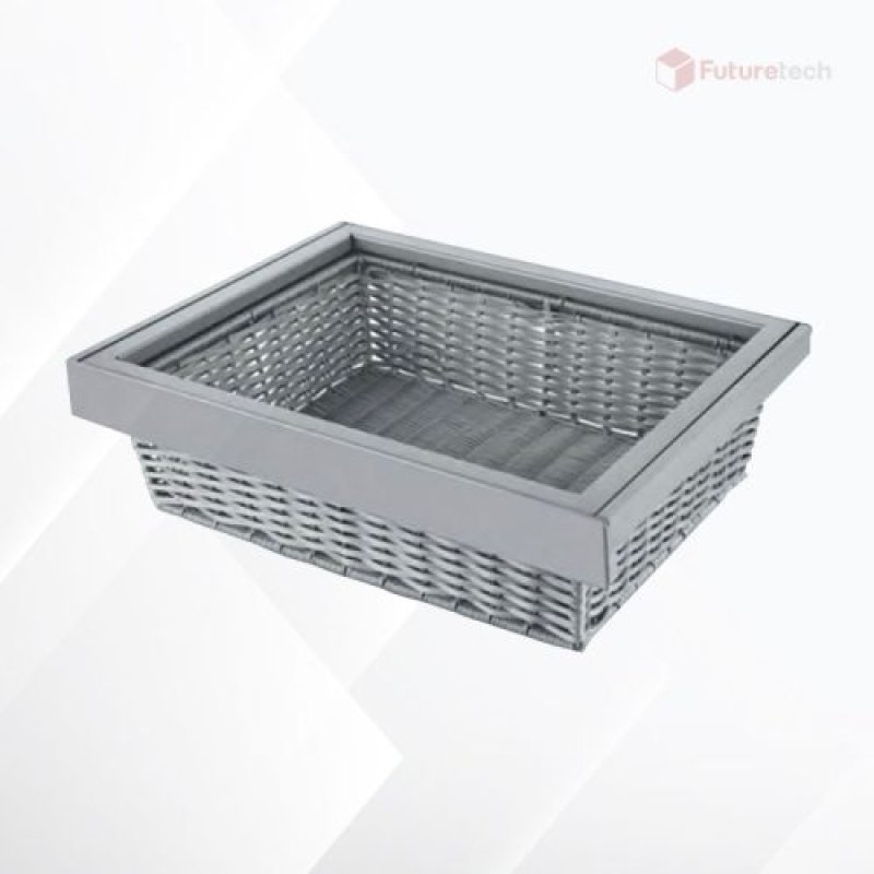 ตะกร้าใส่ผ้าลายหวาย พร้อมราง Soft Close สีเทา