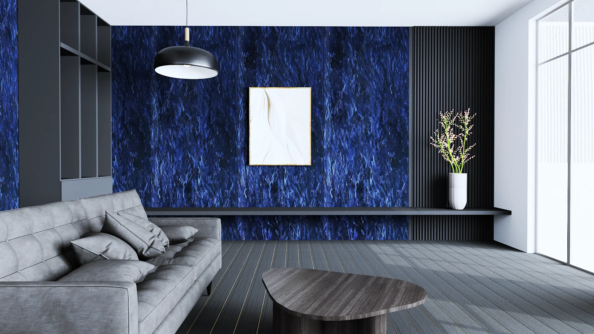 ผนังหินเทียม รุ่น ClickLock (Flat – Seamless) Marble Bardiglio Blue (Glossy)