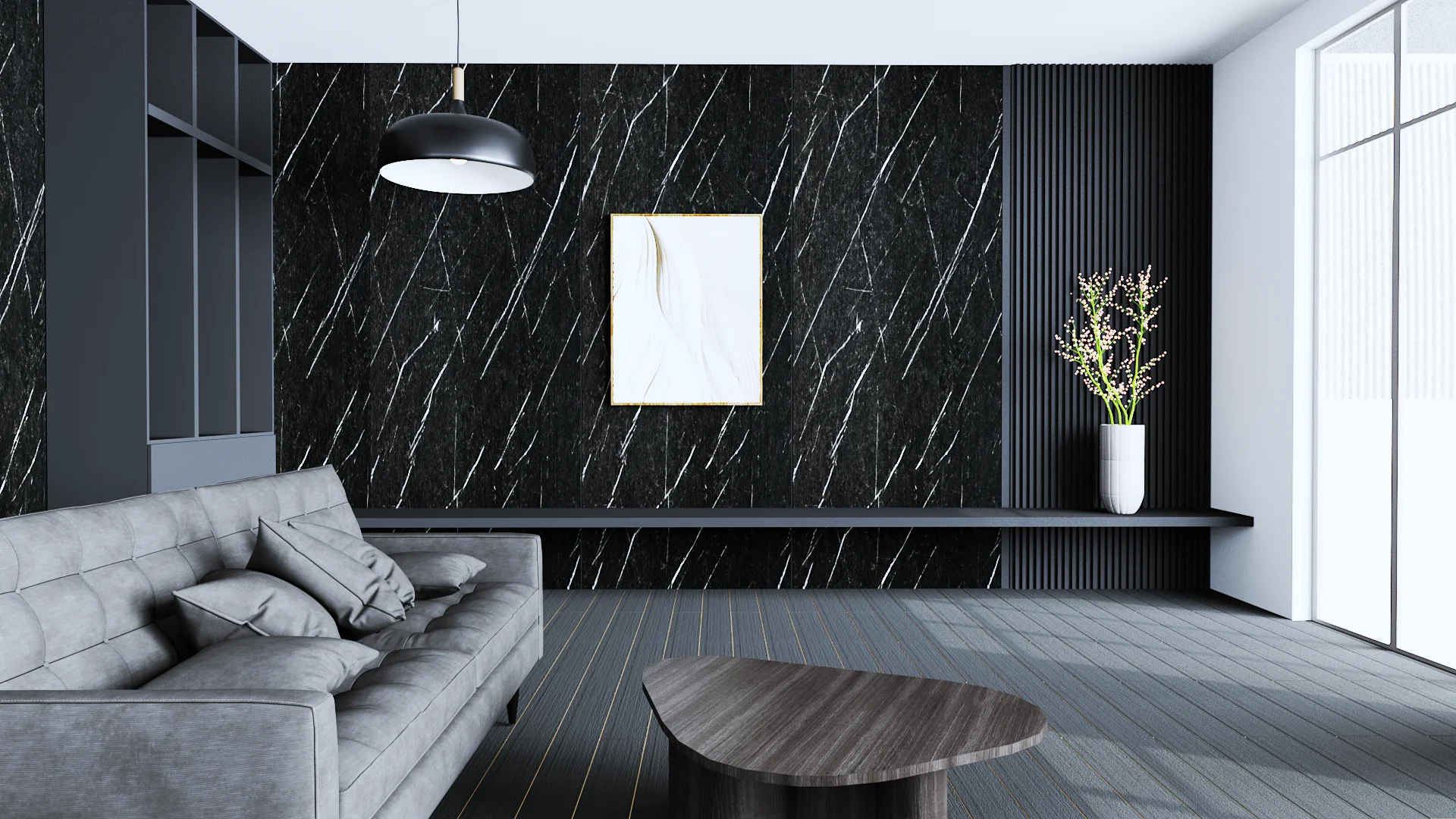 ผนังหินเทียม รุ่น ClickLock (Flat – Seamless) Marble Nero Marguina (Glossy)