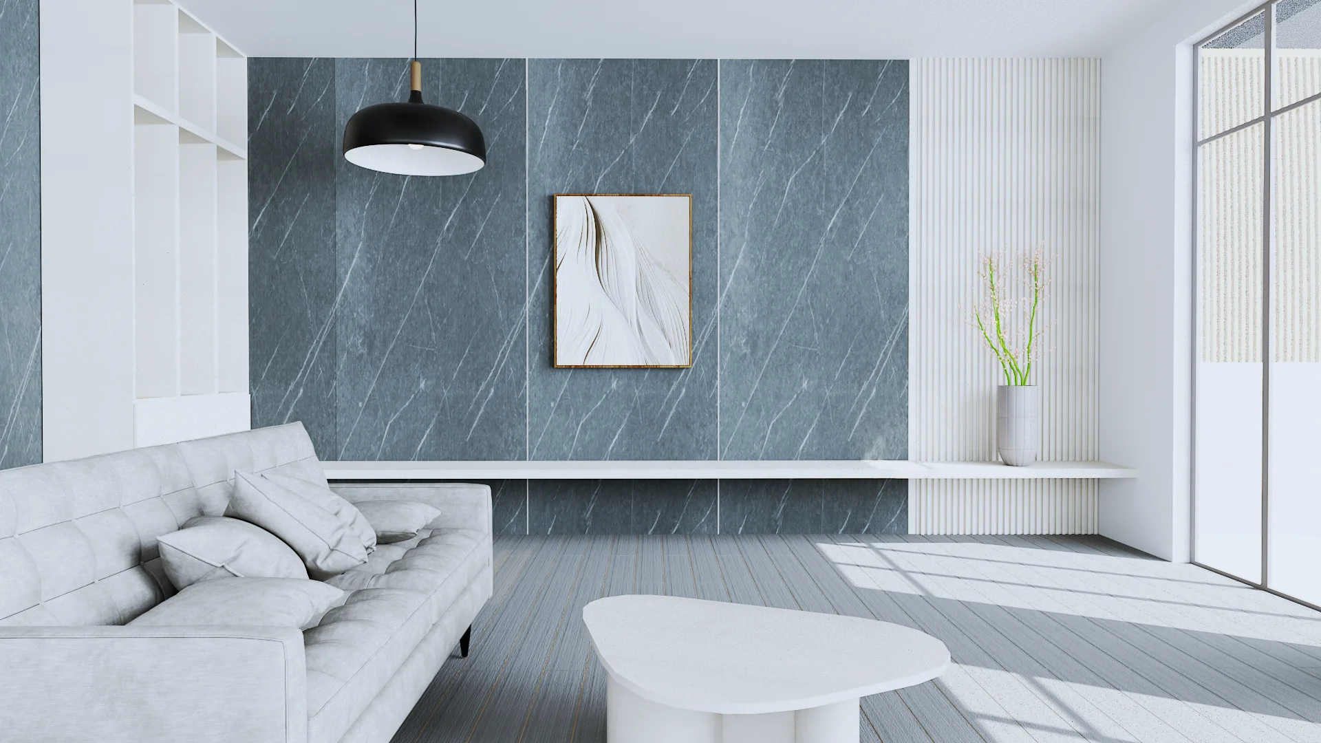 ผนังหินเทียม รุ่น ClickLock (Flat – Seamless) Marble Pietra Grey (Glossy)