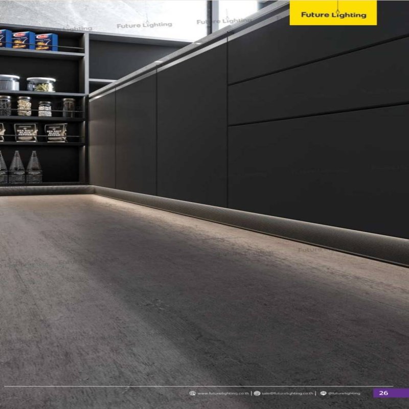 แผ่นอลูมิเนียมใต้ตู้ครัว พร้อมไฟ LED บัวเชิงผนัง