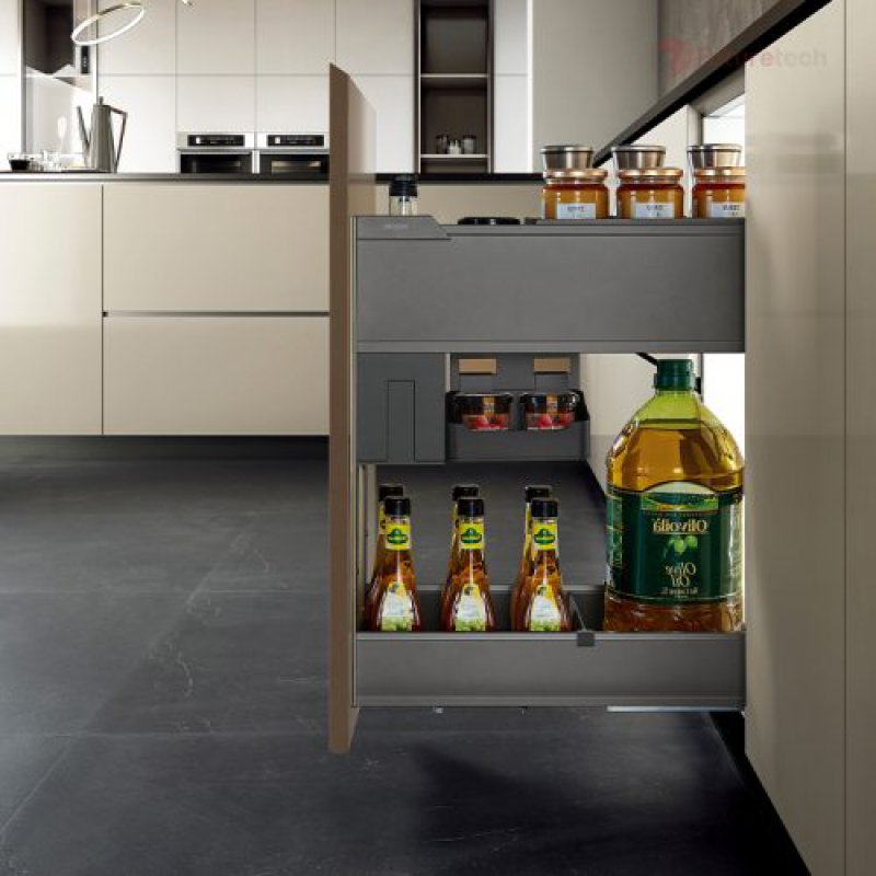 ชุดชั้นเก็บอุปกรณ์เครื่องครัว อลูมิเนียม สีเทา พร้อมราง Soft Close