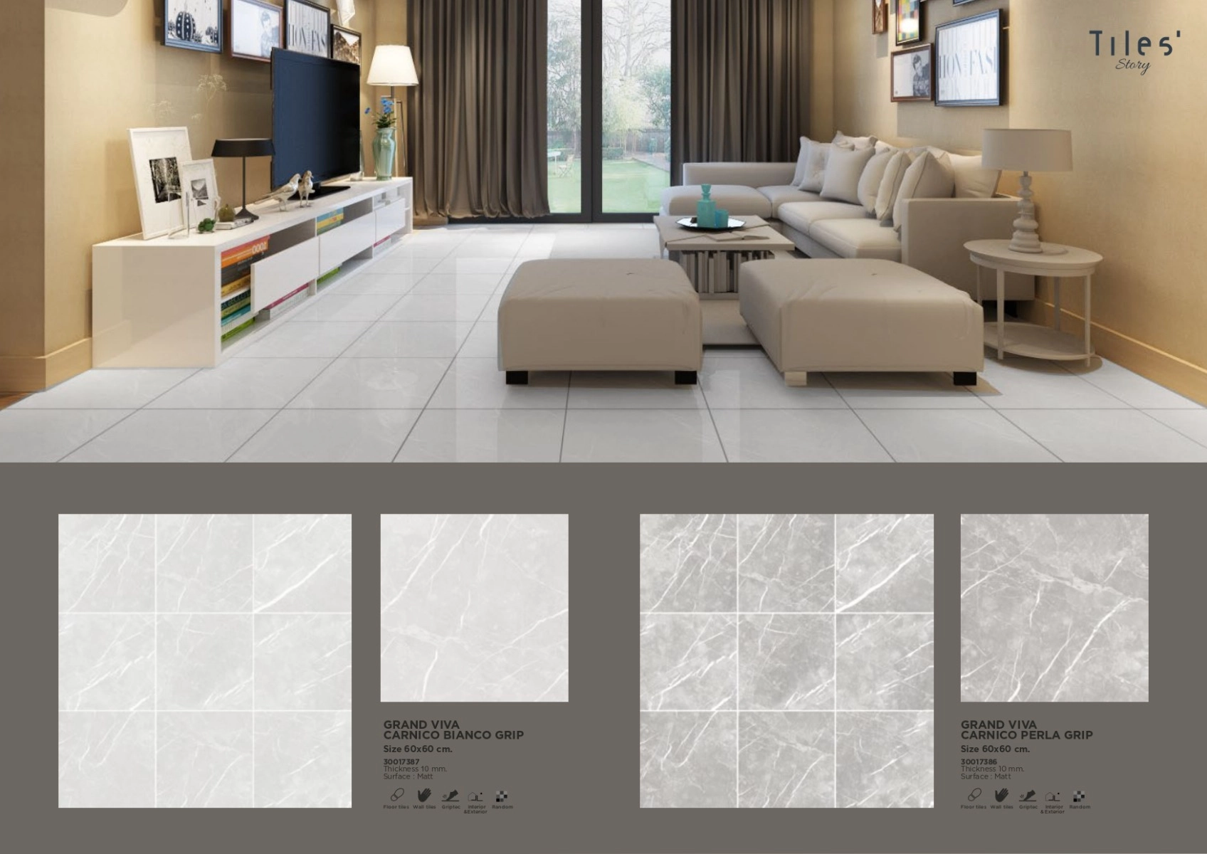 กระเบื้อง พื้น GRAND VIVA 60x60cm CARNICO BIANCO GRIP