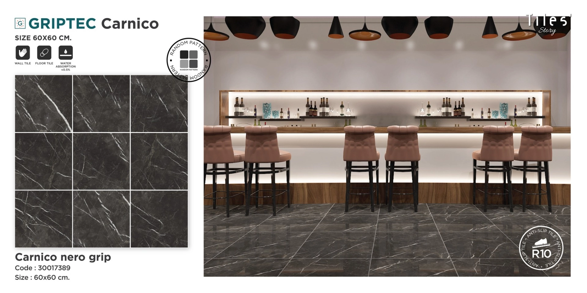 กระเบื้อง พื้น GRAND VIVA 60x60cm CARNICO NERO GRIP