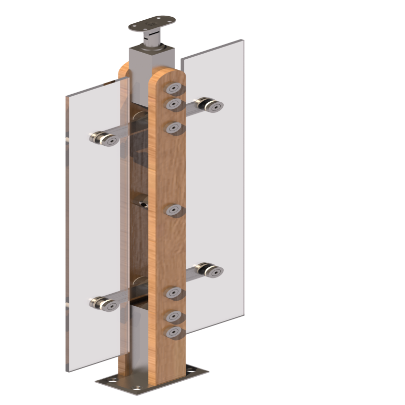ชุดราวกันตกสแตนเลสประกอบไม้ แบบเสา W02 + กระจกเทมเปอร์ เขียว/ใส 10 มิล