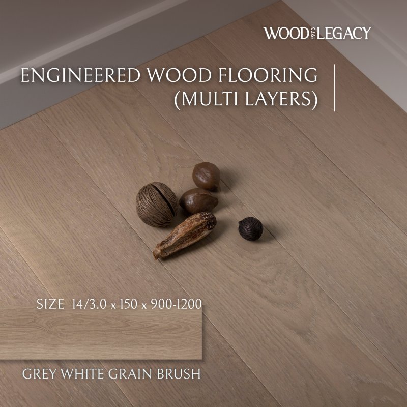 Engineered Wood Flooring  (Multi Layers) : Grey White Grain Brush