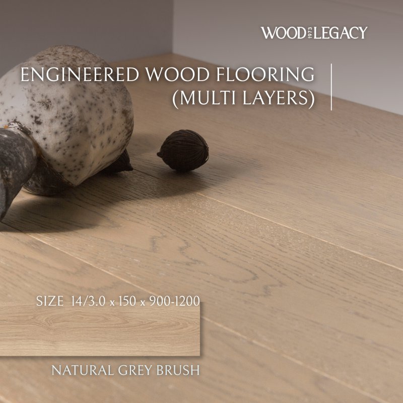 Engineered Wood Flooring  (Multi Layers) : Natural Grey Brush