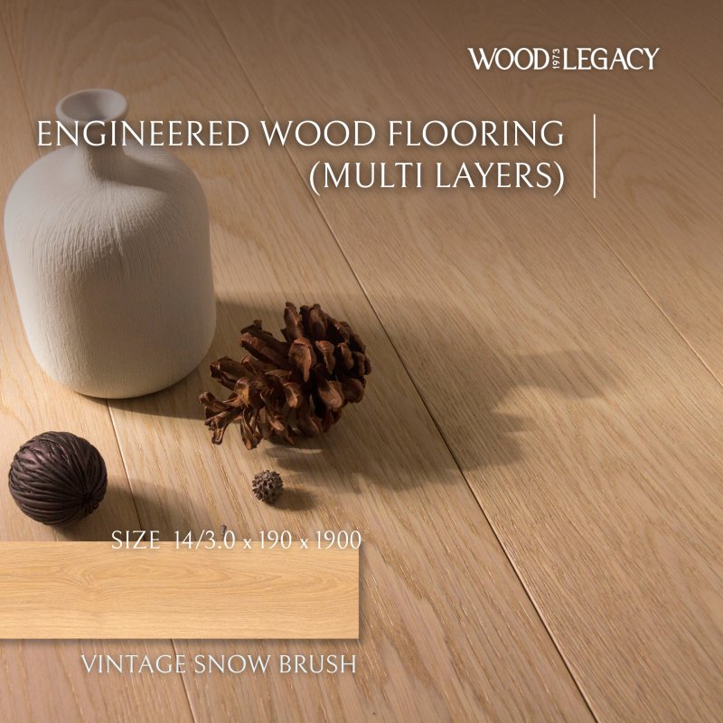 Engineered Wood Flooring  (Multi Layers) :  Vintage Snow Brush