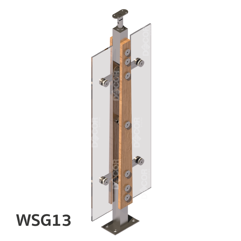 ชุดราวกันตกสแตนเลสประกอบไม้ แบบเสา W04 + กระจกเทมเปอร์ เขียว/ใส 10 มิล
