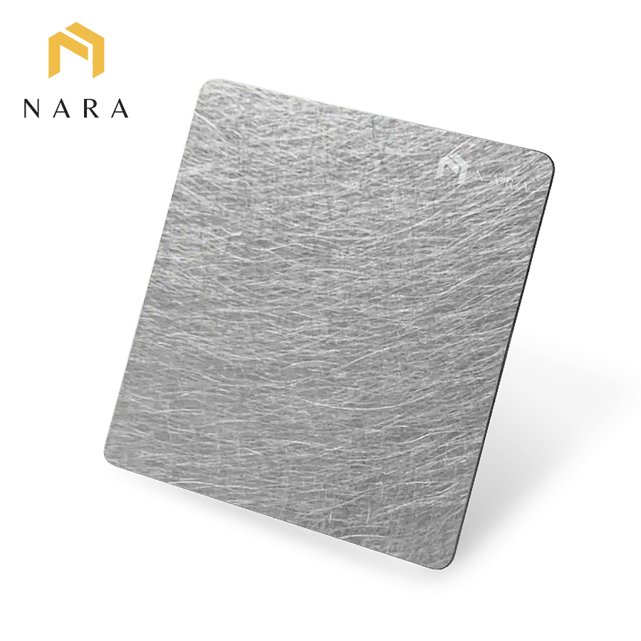 แผ่นสแตนเลสสีเงิน ปัดลาย (Vibration)