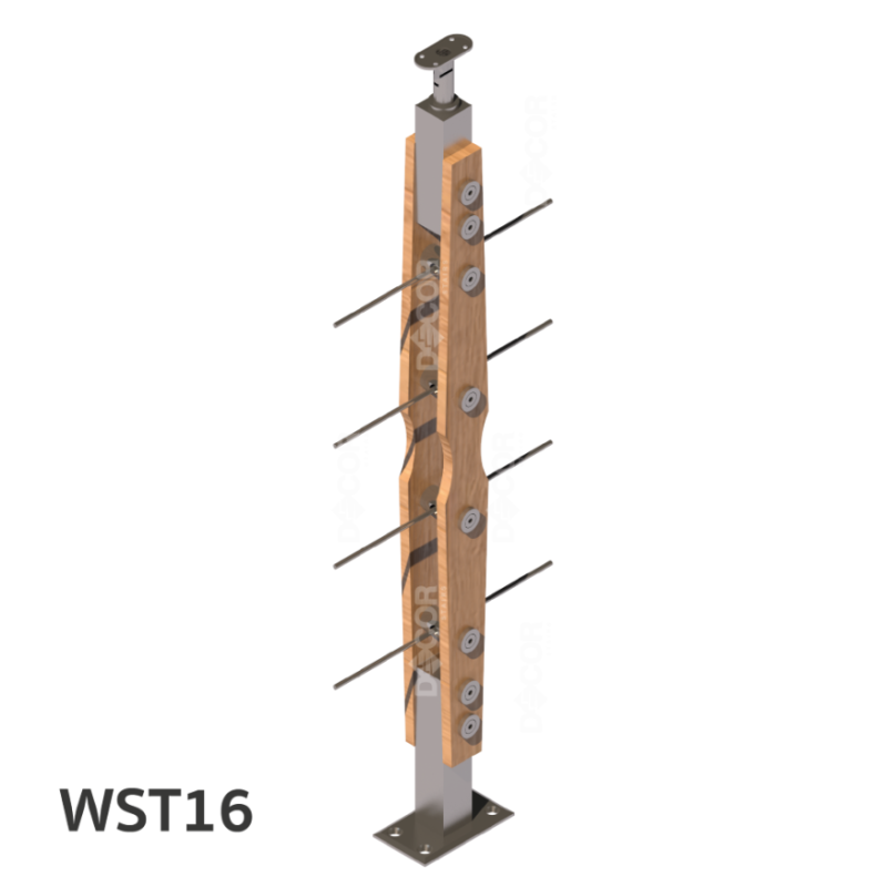 ชุดราวกันตกสแตนเลสประกอบไม้ แบบเสา W05 + เส้นกันตกสแตนเลส