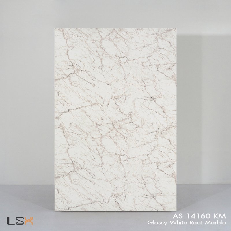แผ่นลามิเนต สี  Glossy White Root Marble